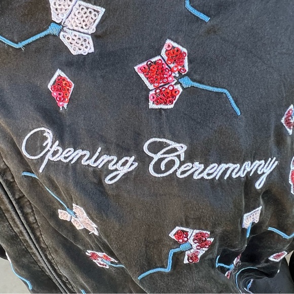 Opening Ceremony Bomber Jacket Embellished Sequin Braided Trim Silk Medium FLAW - Picture 4 of 13